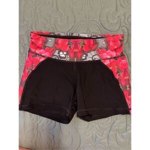 NUX workout shorts black and rose print